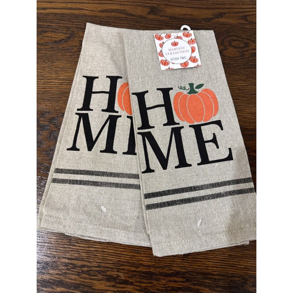 New w/Tags Harvest Collection Kitchen Tea Towels Linen Fall Home Pumpkin 2 Pc